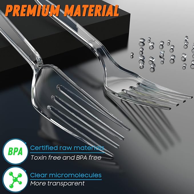 Dipoo 7.1" Clear Plastic Forks Heavy Duty - Image 2