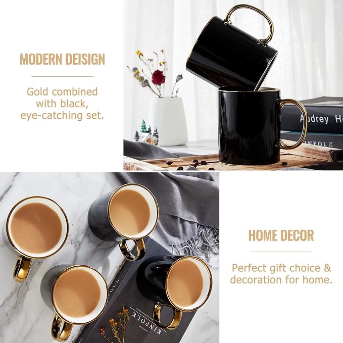 DUJUST Black Coffee Mug Set of 4, Modern & Stylish Design - Image 4