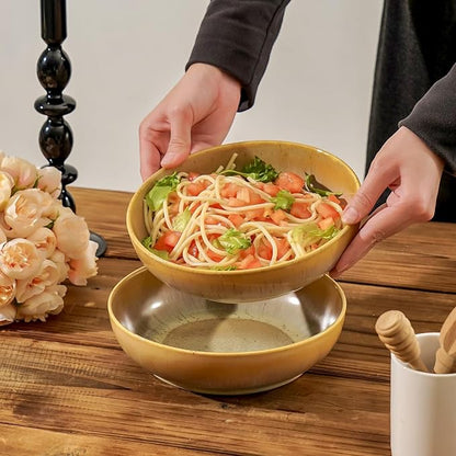 30oz Ceramic bowls set of 4-8" serving bowls for Kitchen,Pasta,Salad-Dishwasher & Microwave Safe Perfect for Housewarming, Thanksgiving, Christmas-Reactive Glaze Cappuccino
