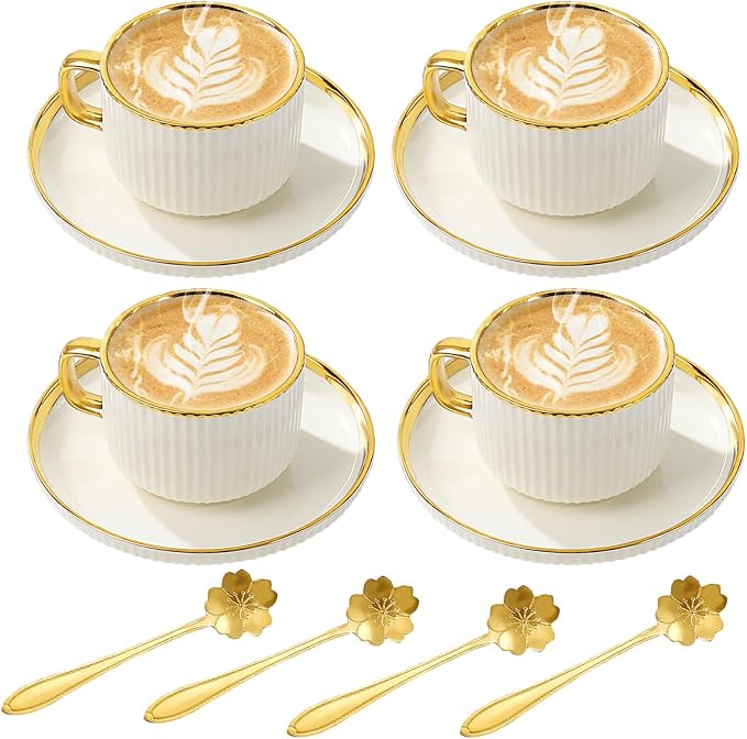 Cappuccino Cups Set of 4, 7oz Espresso Cups Set by Hebaogugu
