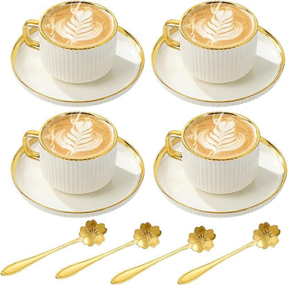 Cappuccino Cups Set of 4, 7oz Espresso Cups Set by Hebaogugu