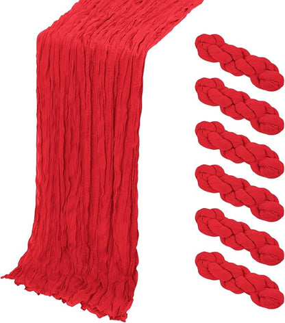 6 Pack Red Cheesecloth Table Runner, 17 x 108 Inch, Gauze Cheese Cloth Table by Yorcari