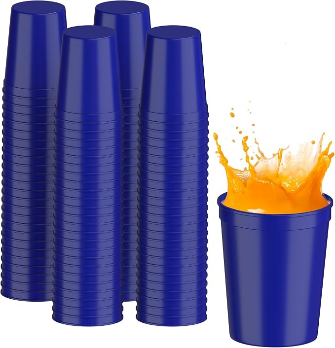 PartyPrints 100 Pack 16 oz Royal Blue Reusable Blank Plastic Cups, Stadium Cups by PartyPrints
