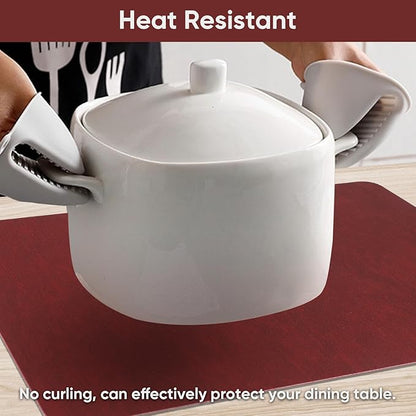 Red Reversible Faux Leather Placemats – Set of 6 Waterproof, Heat-Resistant & Easy-to-Clean Table Mats for Modern Dining