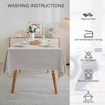JIALE Textured Tablecloth, Heavy Duty Linen Style Farmhouse Table Cloth Rectangle Table, Wrinkle-Free Washable Waterproof Table Cover for Kitchen, Dining, Parties, 55"x75", Light Brown