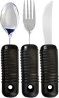 3 Piece Super Easy Grip Flatware Set - Bendable Built Up Utensils - Fork, Knife, and Spoon (Standard) - Black