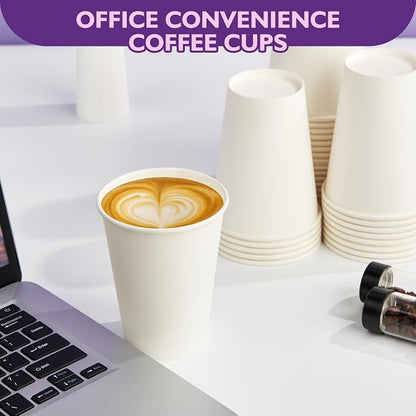 12 oz White Paper Coffee Cups, Disposable Hot Cups - Image 4
