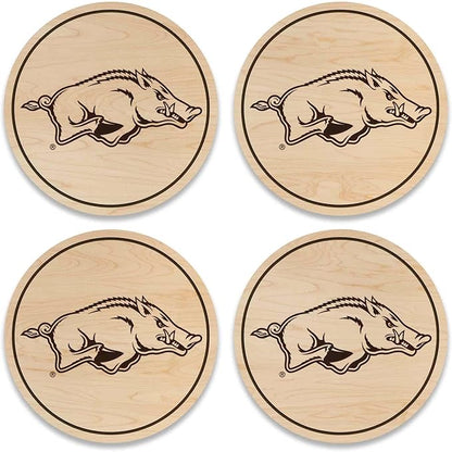 LazerEdge Arkansas Razorbacks Wooden Coaster Set - Maple Wood - Officially Licensed Product - 4-Pack