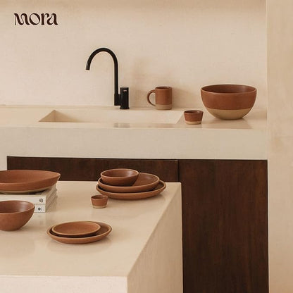 MORA Medium Plates Set of 4, 8.5 inch Ceramic Pottery Salad Plates - Microwave, Oven and Dishwasher Safe - Terracotta