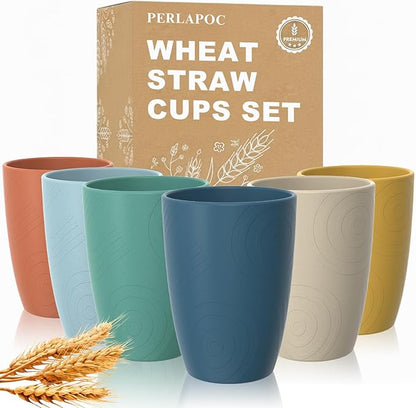 Wheat Straw Cups, Plastic Cups Reusable, Unbreakable Drinking Glasses Set of 6 by Perlapoc