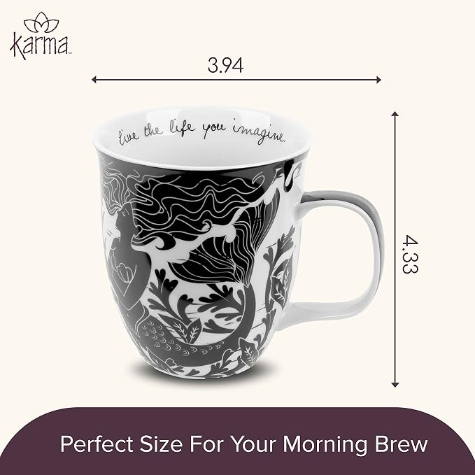 Karma Gifts 14 oz Black and White Boho Mug Mermaid - Image 5