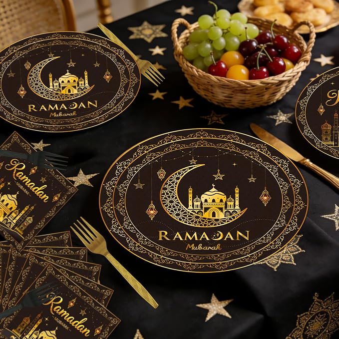 EUOYUFO 96Pcs Ramadan Party Tableware Set Eid Ramadan Mubarak Paper Plates - Image 6