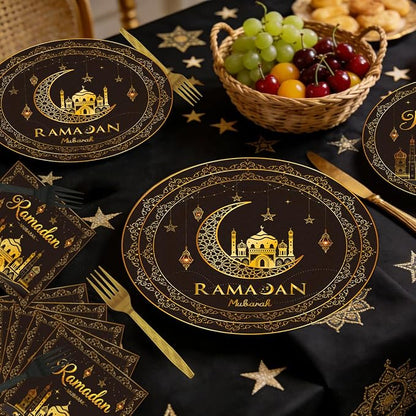 EUOYUFO 96Pcs Ramadan Party Tableware Set Eid Ramadan Mubarak Paper Plates - Image 6
