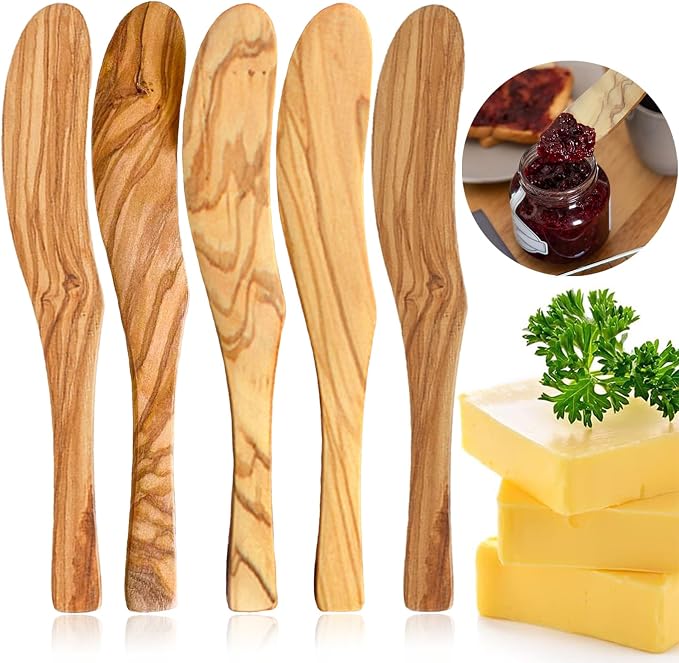 Olive Wood Butter Spreader, 6.8 Inch Handmade Butter Knife Set of 5 | Olive by FHUMMYBT