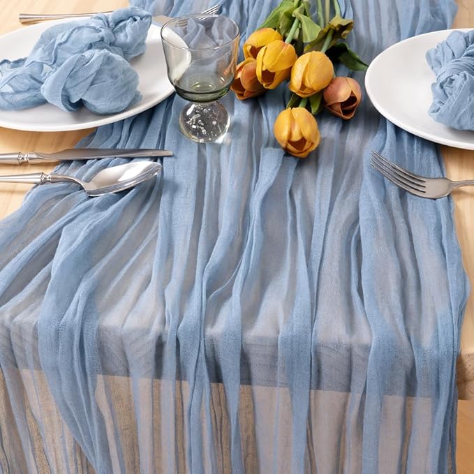 Dusty Blue Gauze Cheesecloth Table Runner 10ft Dinning Kitch Decor | by MLMC