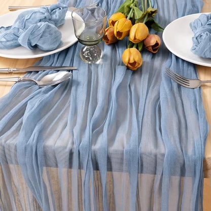 2 Pack Dusty Blue Cheesecloth Table Runner 10ft Boho Gauze Centerpiece | - Image 2