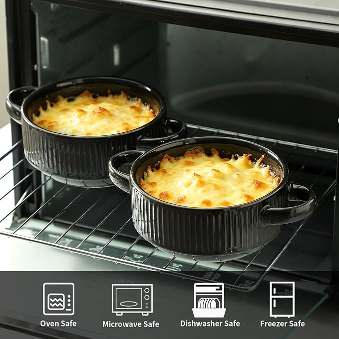 Soup Bowls with Handles, 23 oz French Onion Soup Crocks, Stackable Soup Bowl - Image 4