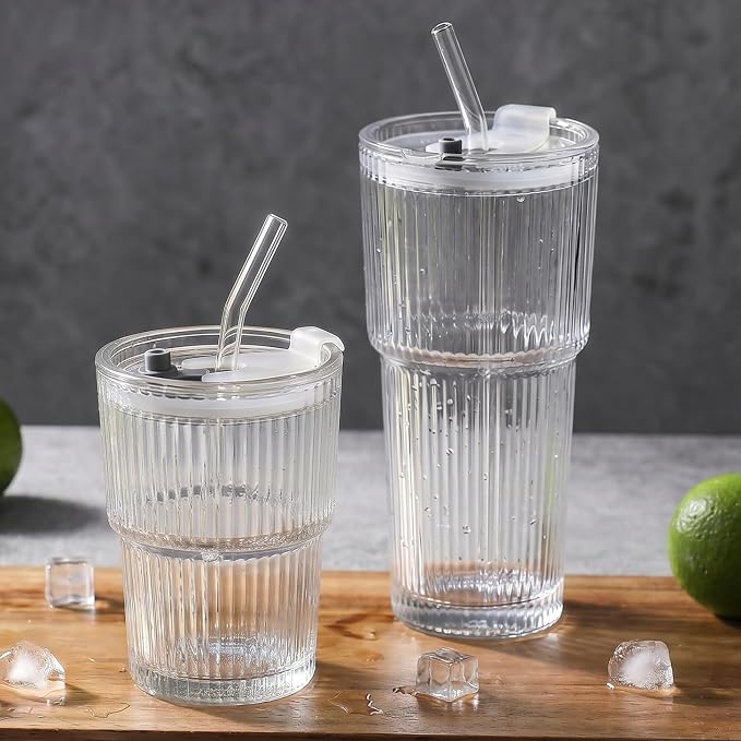 Ribbed Glass Tumbler Drinking Glasses - Image 2