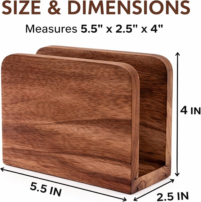 Mango Wood Burning Finish Napkin Holder, 5.5"x2.5"x4" | Upright Paper Napkin - Image 2