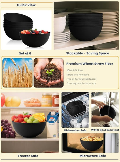 Wheat Straw Salad Bowls Set of 6, Alternative to Plastic Bowls Reusable - Image 4