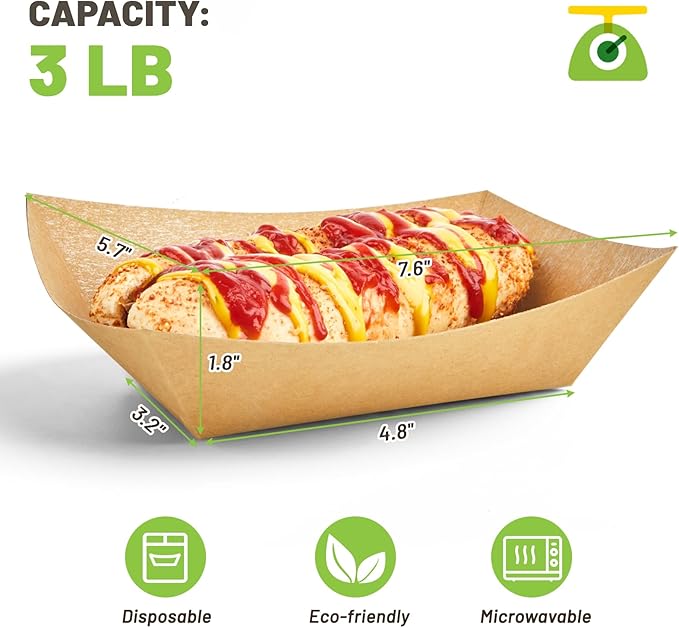 ZORRITA Paper Food Trays, 3 Lb, 100 Pack | Disposable, Kraft Paper, Nacho Trays - Image 2