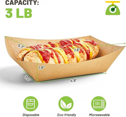 ZORRITA Paper Food Trays, 3 Lb, 100 Pack | Disposable, Kraft Paper, Nacho Trays - Image 2