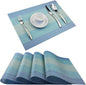 Placemats Washable Easy to Clean PVC Placemat for Kitchen Table Heat-resistand Woven Vinyl Hard Table Mats 12x18 inches Set of 4 (Blue)