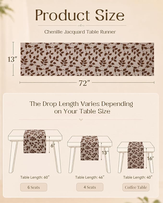 13"x 72" Jacquard Woven Chenille Table Runner, Autumn Leaves | Exquisite - Image 4