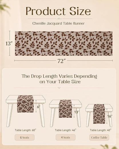 13"x 72" Jacquard Woven Chenille Table Runner, Autumn Leaves | Exquisite - Image 4