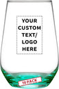 DISCOUNT PROMOS 10 Vaso Silicia Stemless Wine Glasses Set, 16 oz. - Personalized Text, Logo - Clear, Orb-Like, Thick base - Green