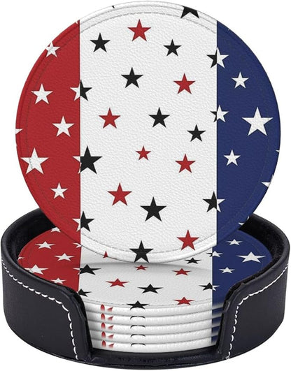 6 Pcs 4th of July Stars Blue Red White Leather Coasters by Jfniub