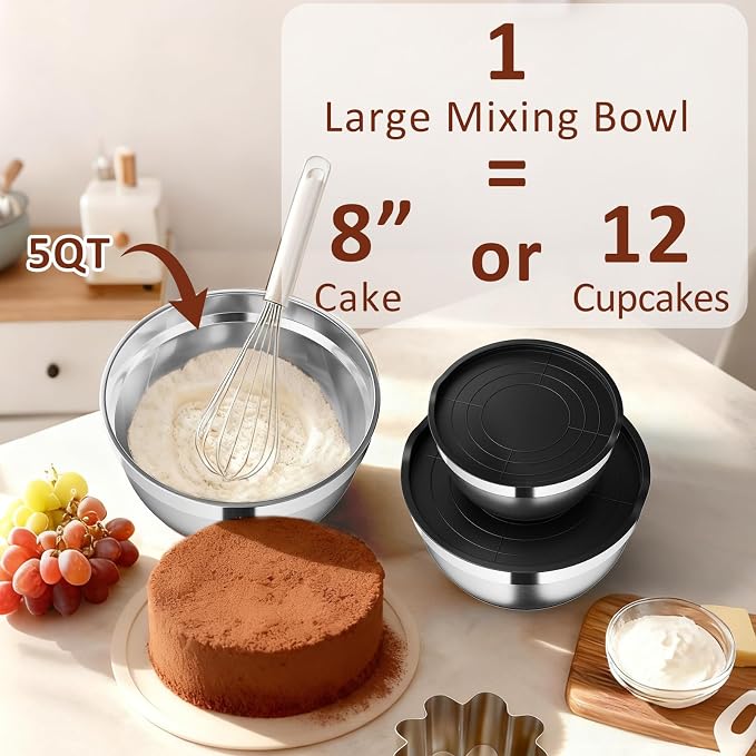 9 Pack Mixing Bowls with Airtight Lids Set, Stainless Steel Mixing Bowls with - Image 6