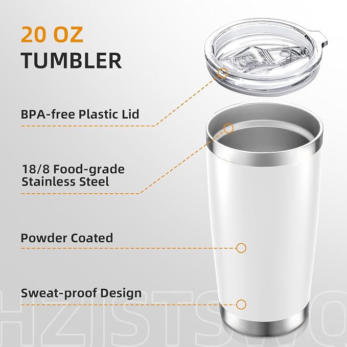 20oz Tumbler Bulk with Lid Stainless Steel Tumblers, 6 Pack | Leak Proof Lid - Image 3