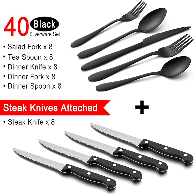 LIANYU 48-Piece Black Silverware Set - Image 2
