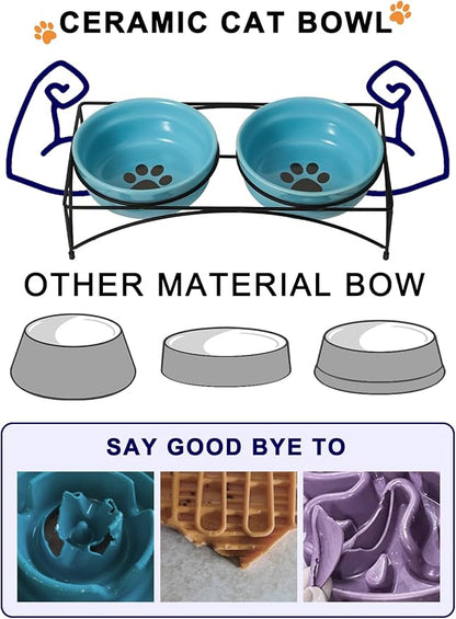 Y YHY Ceramic Raised Pet Bowls 12 oz Capacity 4.8” Height Sturdy Metal Stand, Turquoise