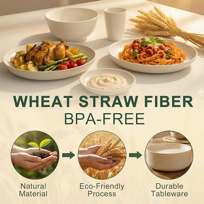 Dishes Set for 8, Wheat Straw Dinnerware Sets 40 Piece, Unbreakable Bowls and - Image 3