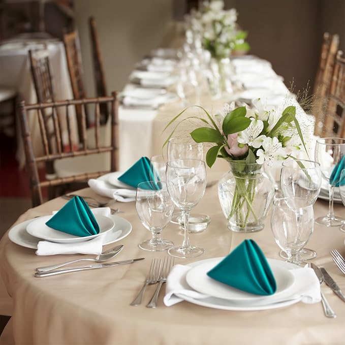 P Pothuiny 24 Pcs Teal Satin Napkins 17 x 17 Inch, Satin Cloth Napkins | Square - Image 7