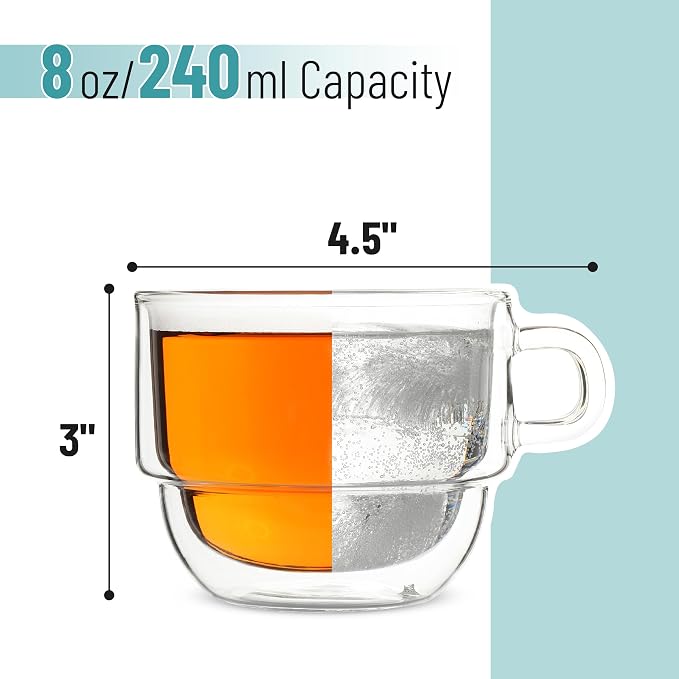 BTaT- Double Walled Stackable Glass Coffee Mugs, 8 oz, Glass Coffee Cups - Image 3