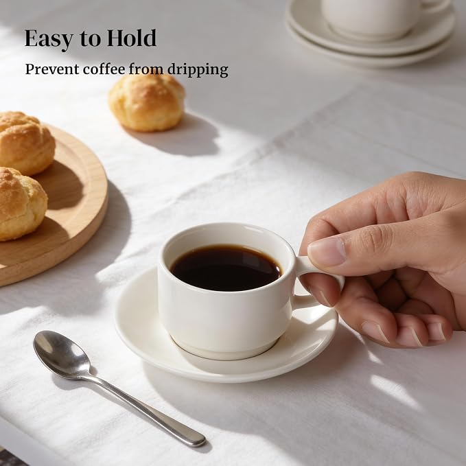 DOWAN 2.5 OZ Stackable Espresso Cups, Porcelain Coffee Cups - Image 5