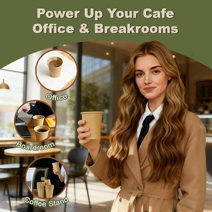 8 oz 100 Pack Disposable Coffee Cups, Bulk Brown Disposable Paper Cups - Image 7