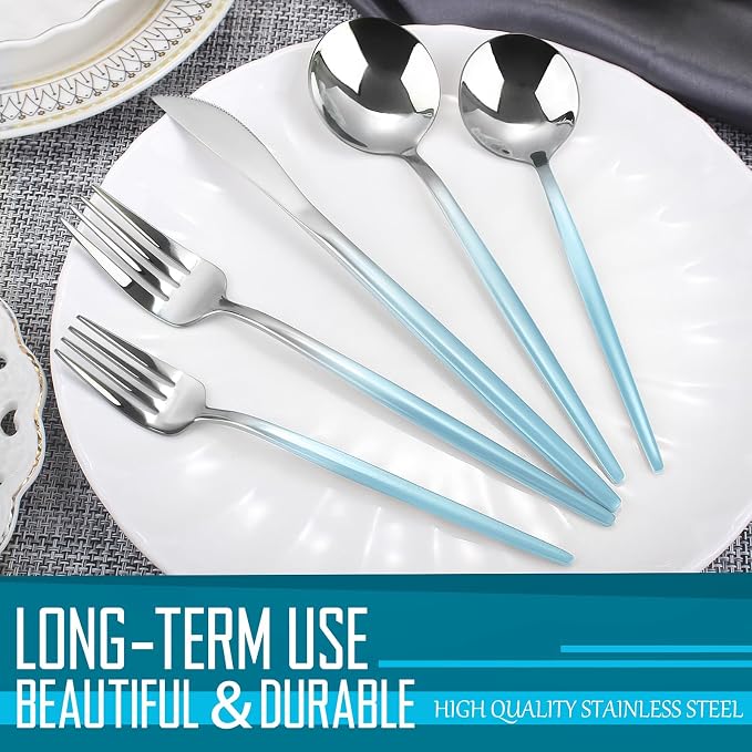 VANVRO Gradient Blue Silverware Set, 20 Piece Stainless Steel Flatware Set - Image 4