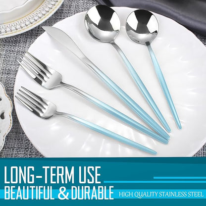VANVRO Gradient Blue Silverware Set, 20 Piece Stainless Steel Flatware Set - Image 4