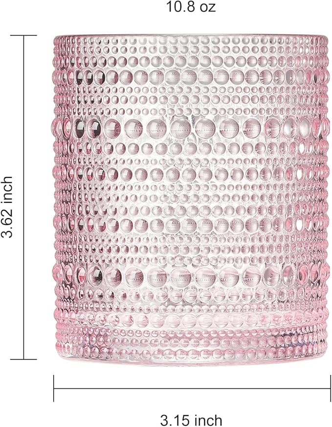 Khen Hobnail Beaded Highball Drinking Tumbler Glasses | Set of 6 | Pastel Pink - Image 9