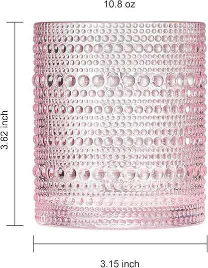Khen Hobnail Beaded Highball Drinking Tumbler Glasses | Set of 6 | Pastel Pink - Image 9