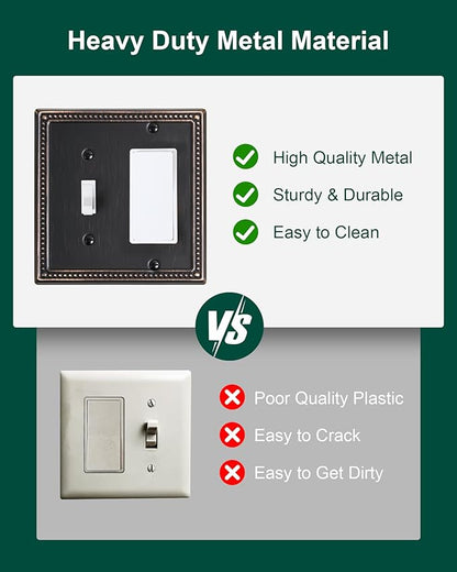 2-Pack Combo Toggle/Decorator Light Switch Cover Plate, Pearls Decorative Electrical Outlet Covers, Metal Wall Switch Plates and Outlet Covers, Aged Bronze
