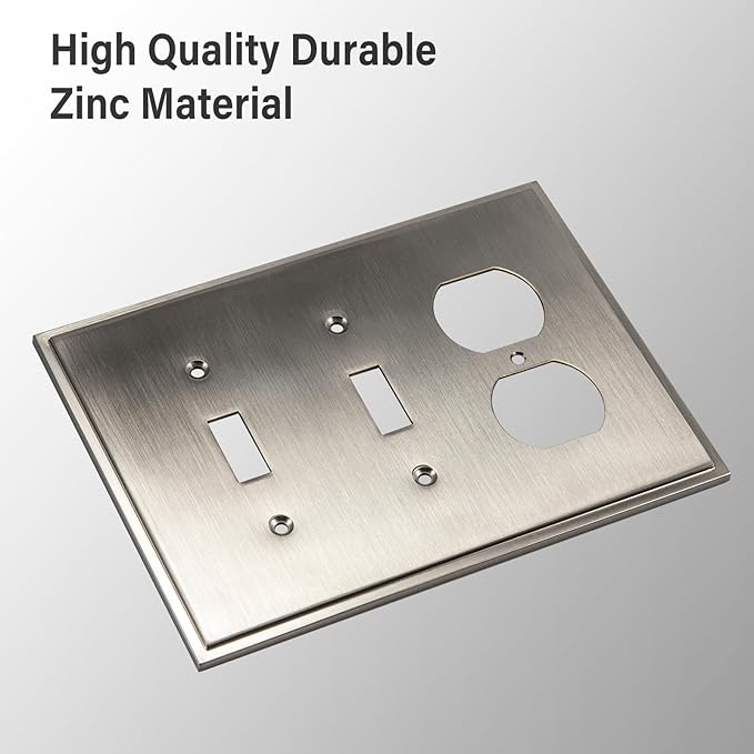 Henne Bery Soft Modern Decorative Wall Plate Switch Plate Outlet Cover (Double Toggle/Single Duplex, Satin Nickel)