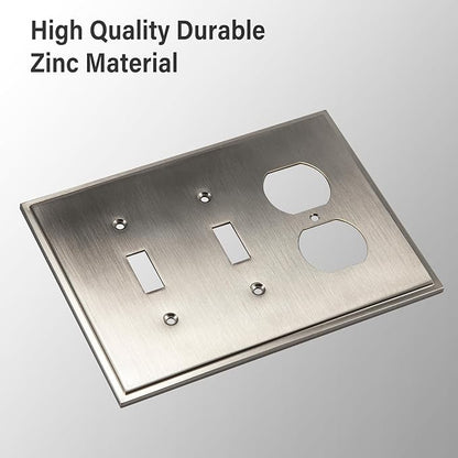 Henne Bery Soft Modern Decorative Wall Plate Switch Plate Outlet Cover (Double Toggle/Single Duplex, Satin Nickel)