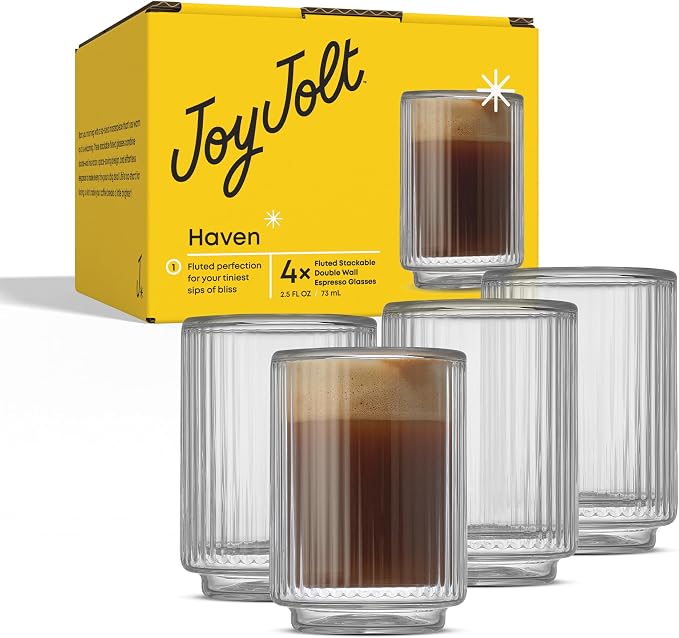JoyJolt Haven Fluted Stackable Espresso Cups Set of 4, 2.5oz Ribbed Double Wall - Image 2