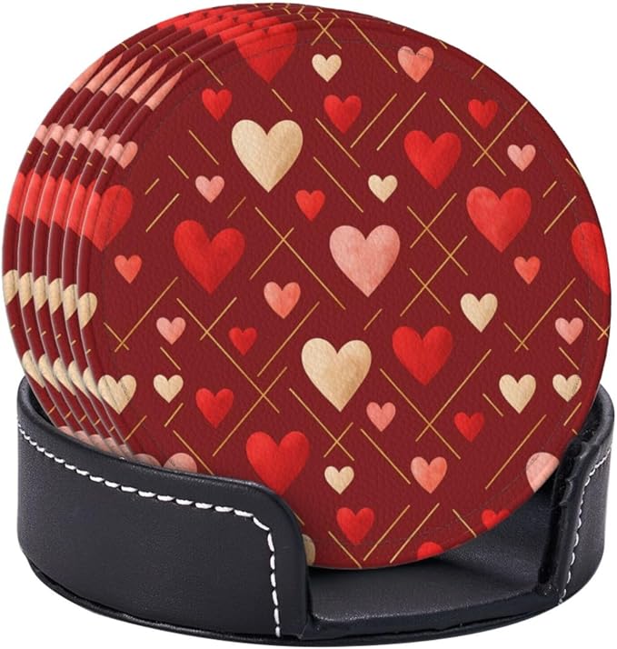 Romantic Gold Line Red Pink Heart Coasters - Image 2