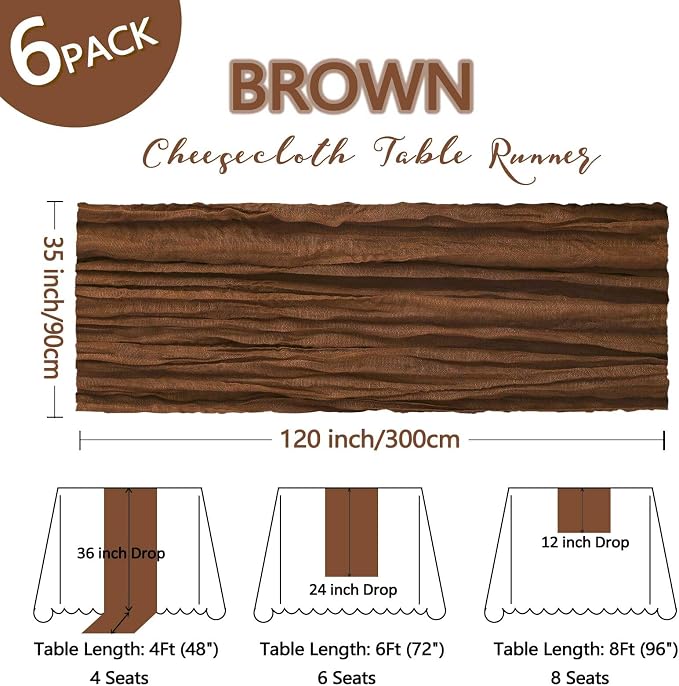 6 Pack Brown Cheesecloth Table Runner 10Ft Gauze Cheese Cloth Table Runner - Image 2